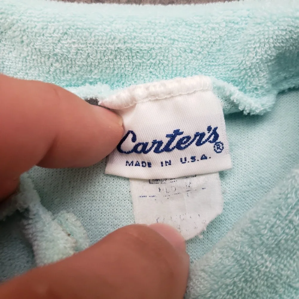 VINTAGE Carters‎ One Piece Baby Boys 0-3M Blue Dinosaurs Button Up Sleeper 90s